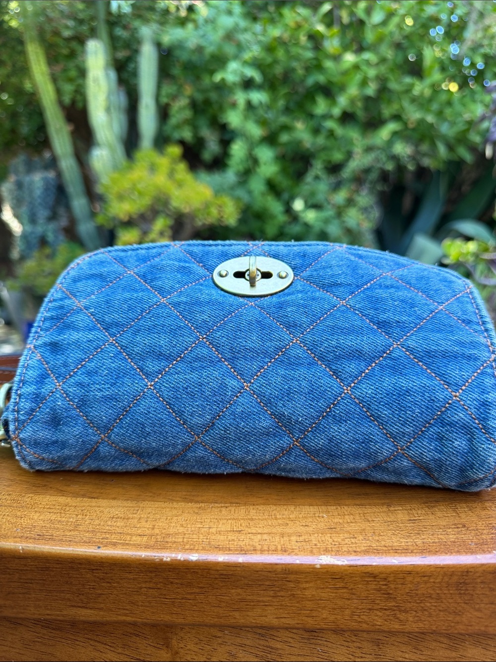 Patricia Nash Quilted Denim Crossbody Bag with Brown Leather Strap - Picture 4 of 9